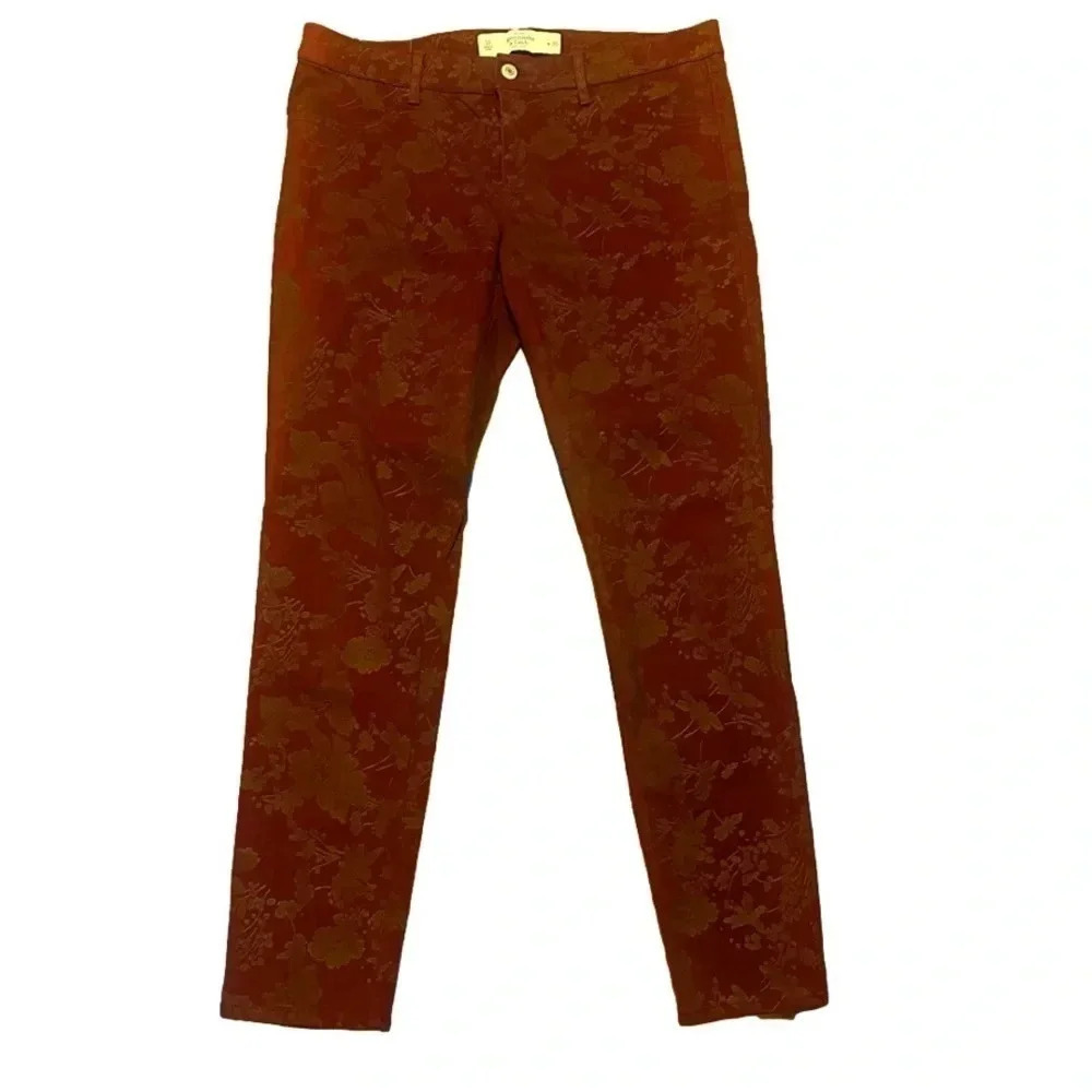 Abercrombie Maroon & Gold Patterned Skinny Jeans Size 10
